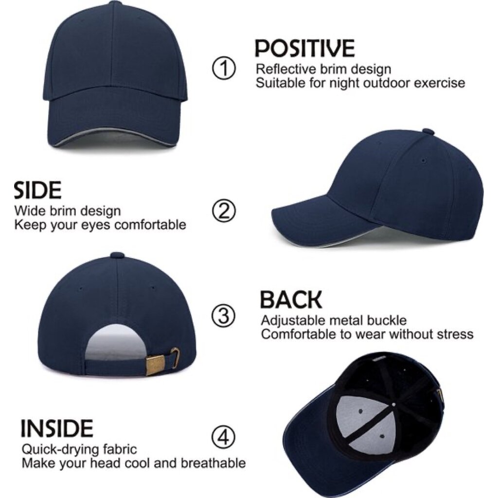 Su.B.dgn Baseball Cap, Reflective Edge, Trucker Hat, Adjustable 55-60 CM, 21-24 inch, Unisex - Blue