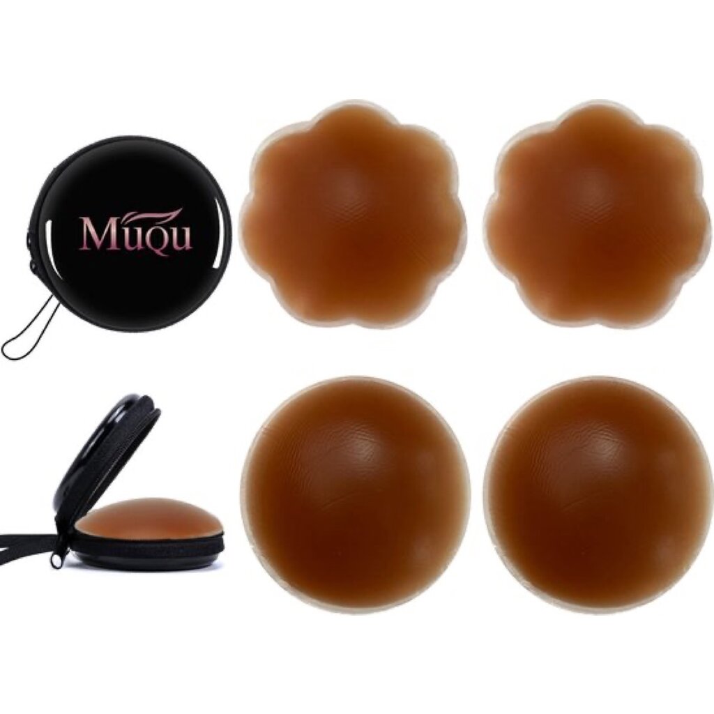 MuQu 2 Paar Nipple Covers - Tepelcovers - Herbruikbaar - Tepelplakkers –Tepel bh - Siliconen – Tepelbedekkers – Met Reisdoos - Bruin