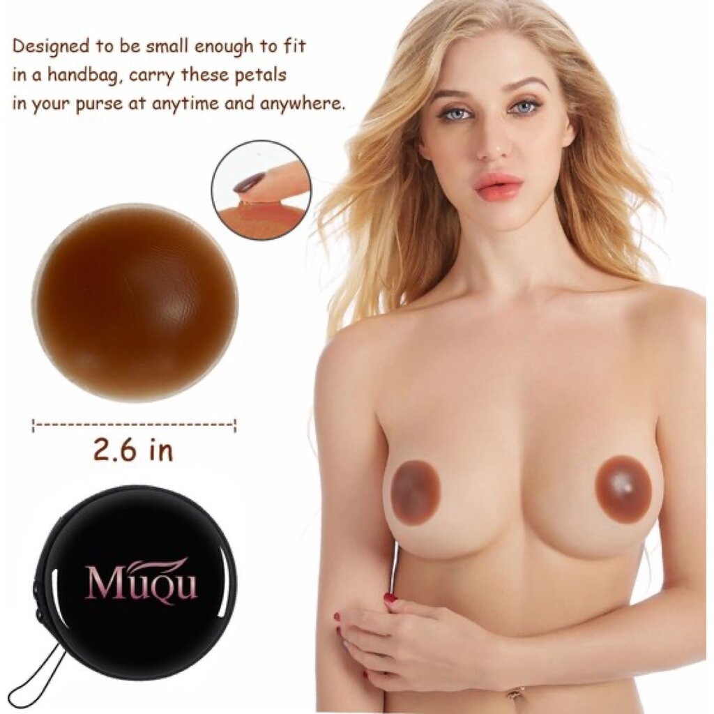 MuQu 2 Paar Nipple Covers - Tepelcovers - Herbruikbaar - Tepelplakkers –Tepel bh - Siliconen – Tepelbedekkers – Met Reisdoos - Bruin
