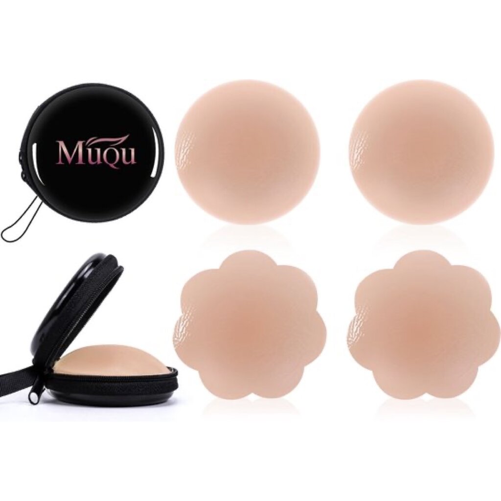 MuQu 2 Paar Brustwarzenabdeckungen, selbstklebende Silikon Nippelpads, Wiederverwendbar, für Frauen mit Reisebox – Pink
