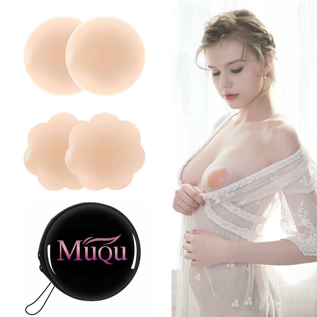 MuQu 2 Paar Brustwarzenabdeckungen, selbstklebende Silikon Nippelpads, Wiederverwendbar, für Frauen mit Reisebox – Skin