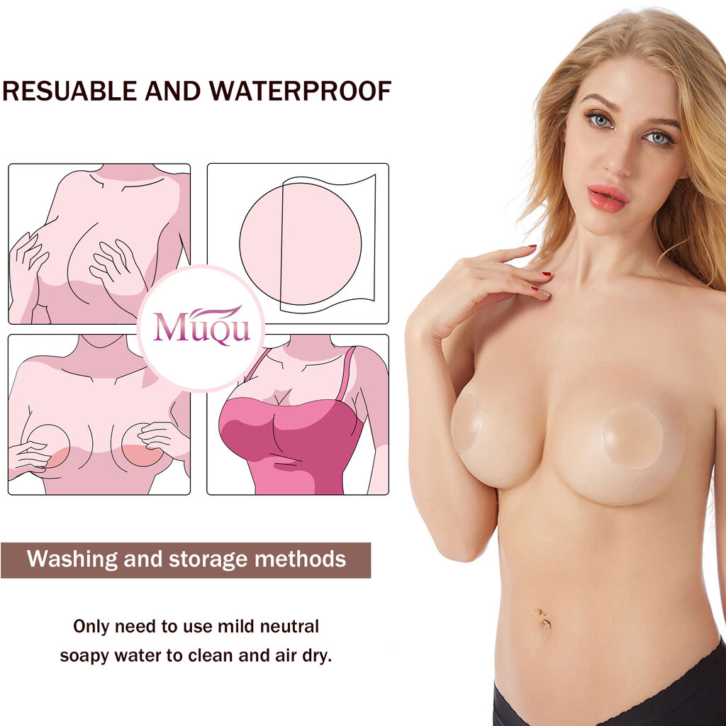 MuQu 2 Paar Brustwarzenabdeckungen, selbstklebende Silikon Nippelpads, Wiederverwendbar, für Frauen mit Reisebox – Skin