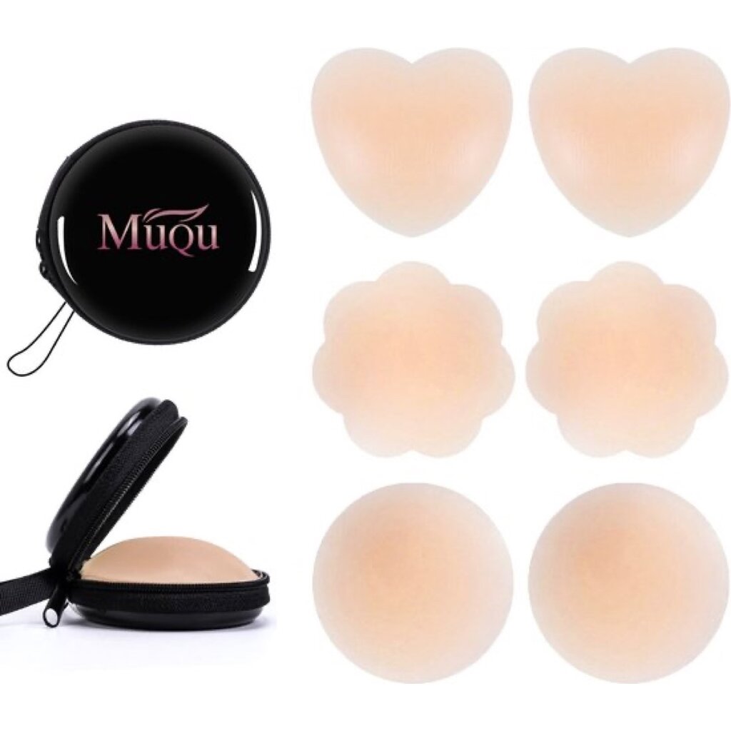 MuQu 3 Paar Nipple Covers - Tepelcovers - Herbruikbaar - Tepelplakkers –Tepel bh - Siliconen – Tepelbedekkers – Met Reisdoos - Skin