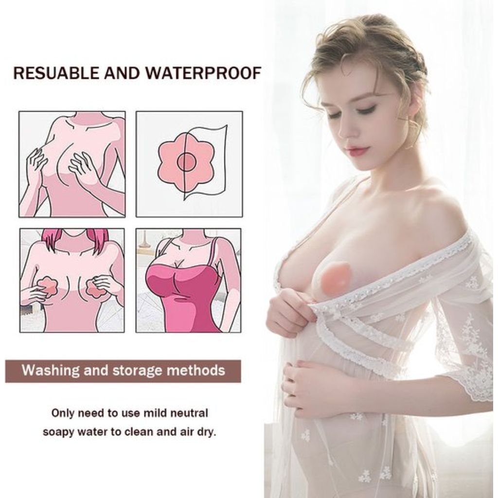 MuQu 3 Paar Brustwarzenabdeckungen, selbstklebende Silikon Nippelpads, Wiederverwendbar, für Frauen mit Reisebox – Skin