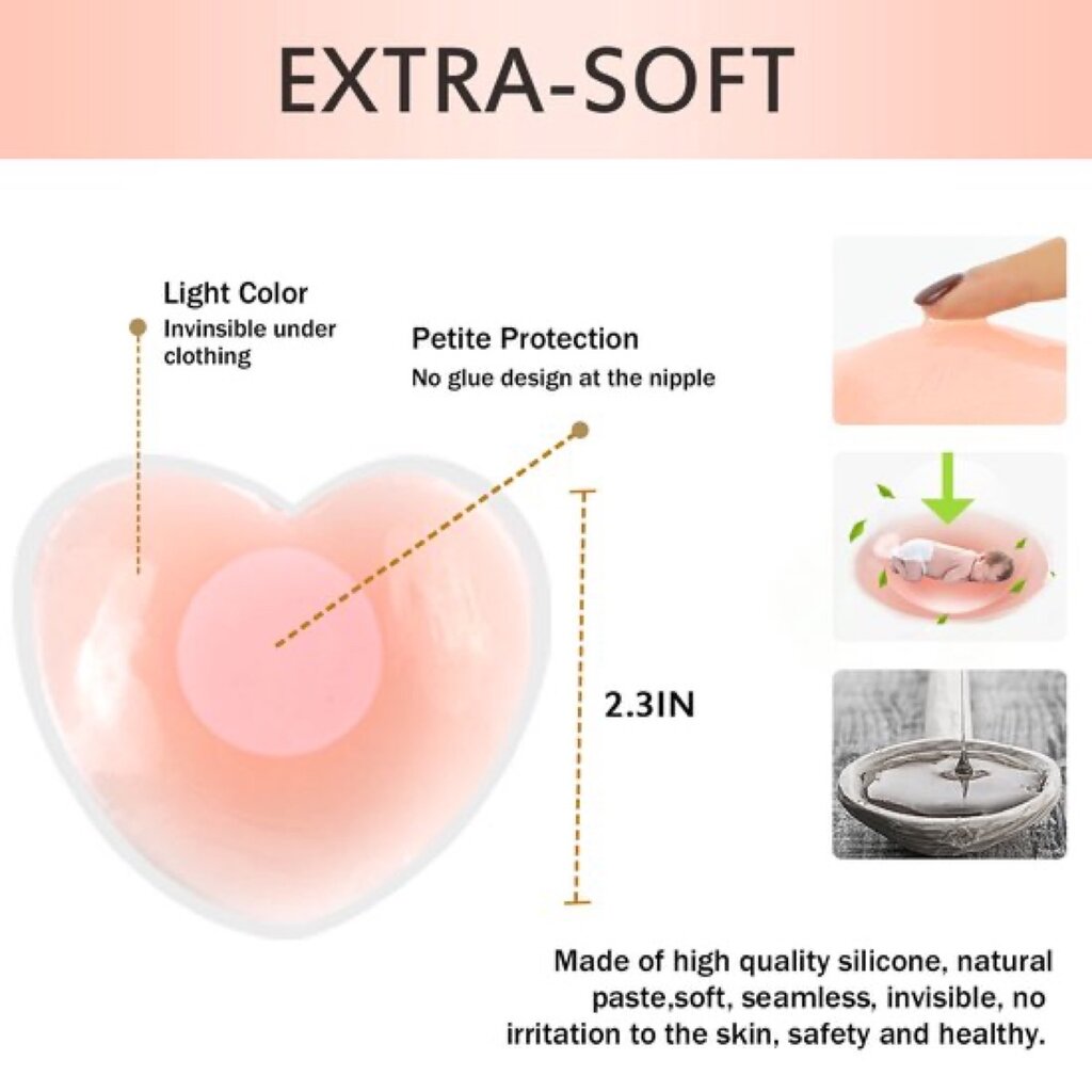 MuQu 3 Paar Brustwarzenabdeckungen, selbstklebende Silikon Nippelpads, Wiederverwendbar, für Frauen mit Reisebox – Skin