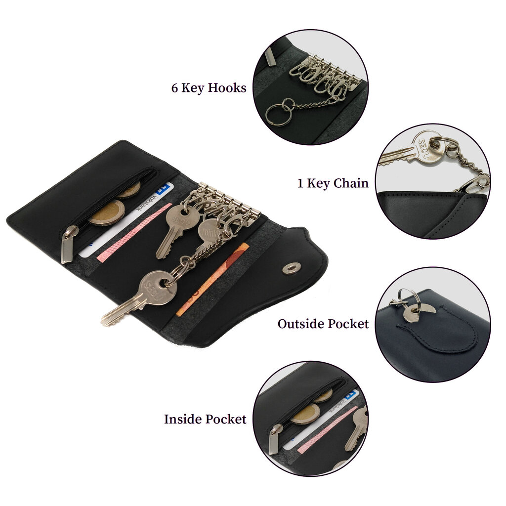 Su.B Tulip Key Holder, Compact Leather Key Case with Unique Design – Black