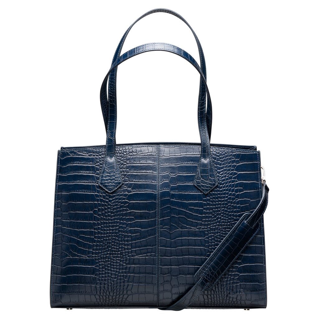 Su.B Dames Werktas met Laptopvak – Geschikt voor 14" en 13" Laptops, Italiaans Croco Print Leer, Modern Design met Trolleyband -  Blauw