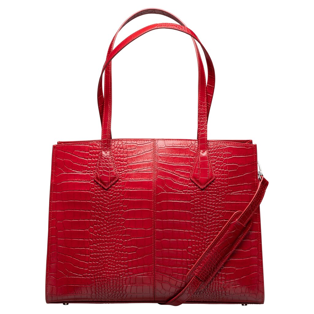 Su.B Dames Werktas met Laptopvak – Geschikt voor 14" en 13" Laptops, Italiaans Croco Print Leer, Modern Design met Trolleyband - Rood