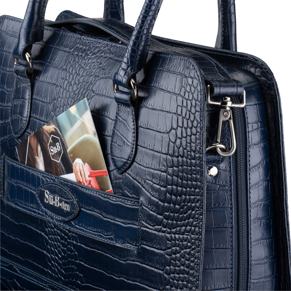 Su.B Amsterdam Travel 14 inch Laptop Bag for Women Croco Print Blue