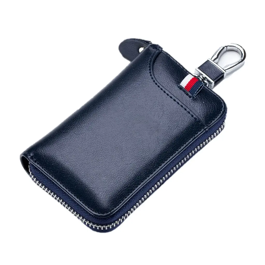 Su.B Leather Key Case, 6 Key Hooks, Card Holder, Bank Notes Wallet, Car Key Pocket, Multifunctional Key Organizer -Blue