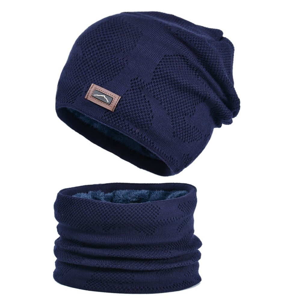 Su.B.dgn Muts, en Nekwarmer  Set, Heren Dames, Beanie, Ski Muts,  Dubbele Lagen Colsjaal, Unisex, One Size – Blauw
