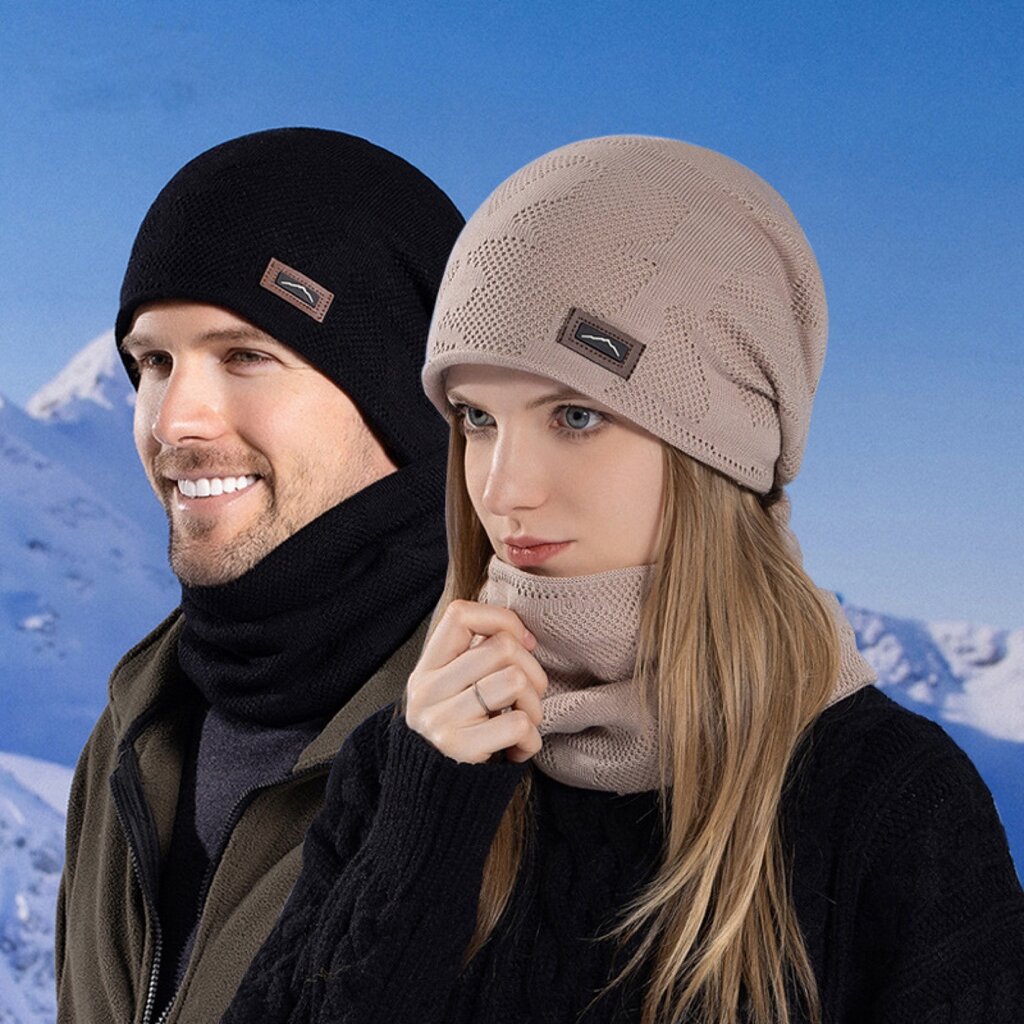 Su.B.dgn Muts, en Nekwarmer  Set, Heren Dames, Beanie, Ski Muts,  Dubbele Lagen Colsjaal, Unisex, One Size –Beige