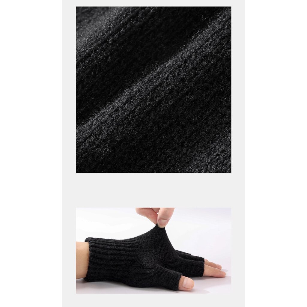 Su.B.dgn Handschoenen Heren, 50% Wol, 50% Acryl, Size XL, Open Vingertoppen Handschoen voor Typen & Rijden - Zwart