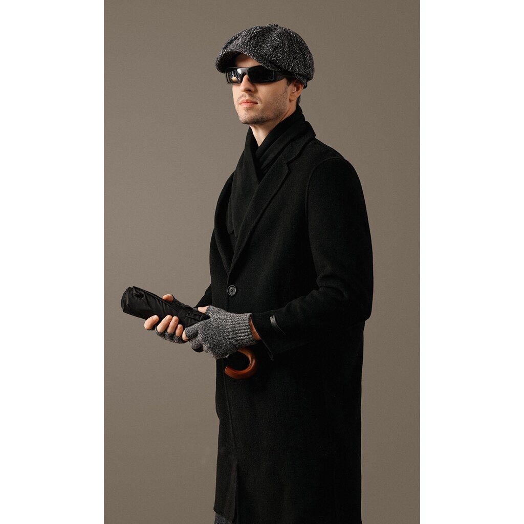 Su.B.dgn Herren Fingerlose Winterhandschuhe,  50% Wolle, 50% Acryl, Offene Fingerspitzen für Tippen, Fahren - Grau