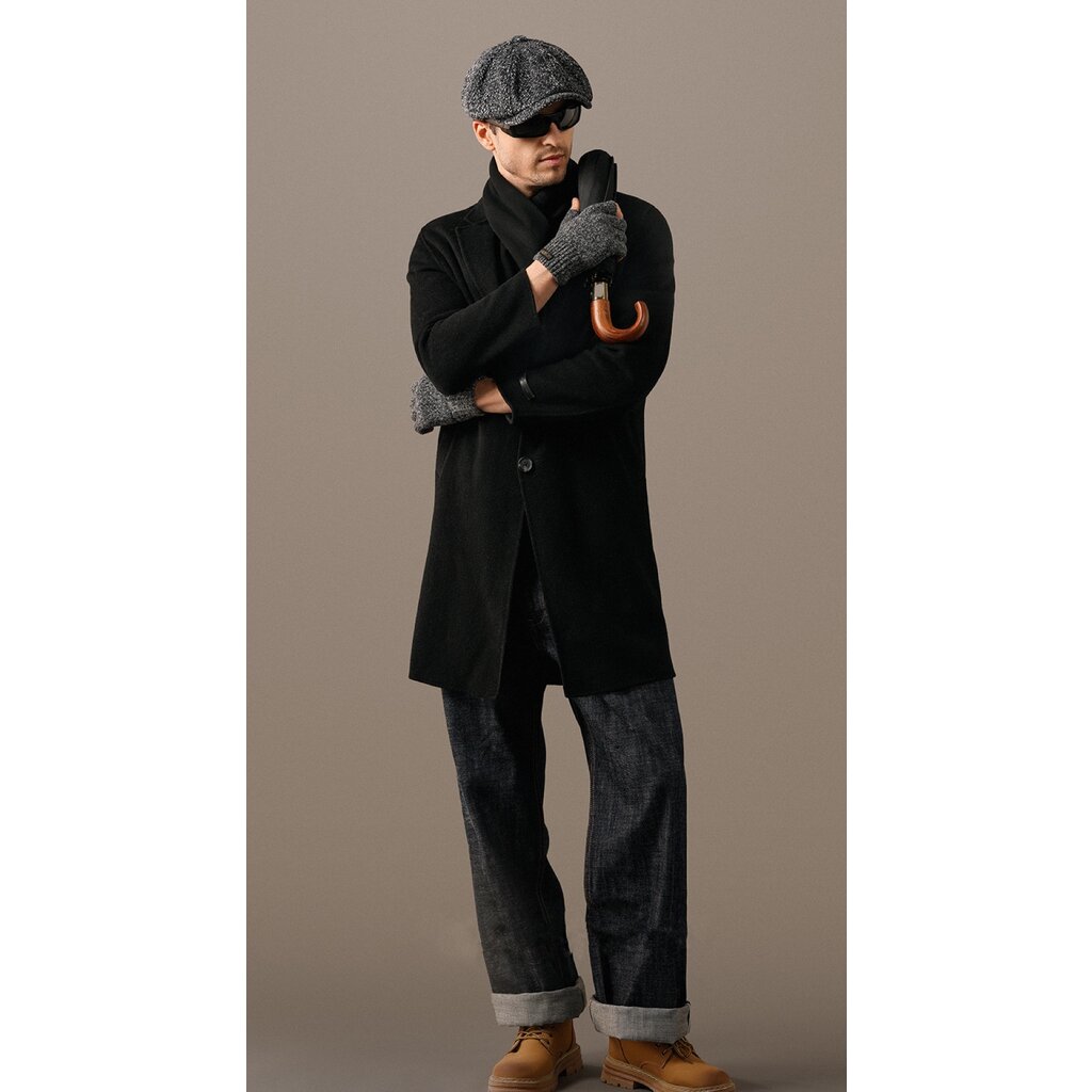 Su.B.dgn Herren Fingerlose Winterhandschuhe,  50% Wolle, 50% Acryl, Offene Fingerspitzen für Tippen, Fahren - Grau