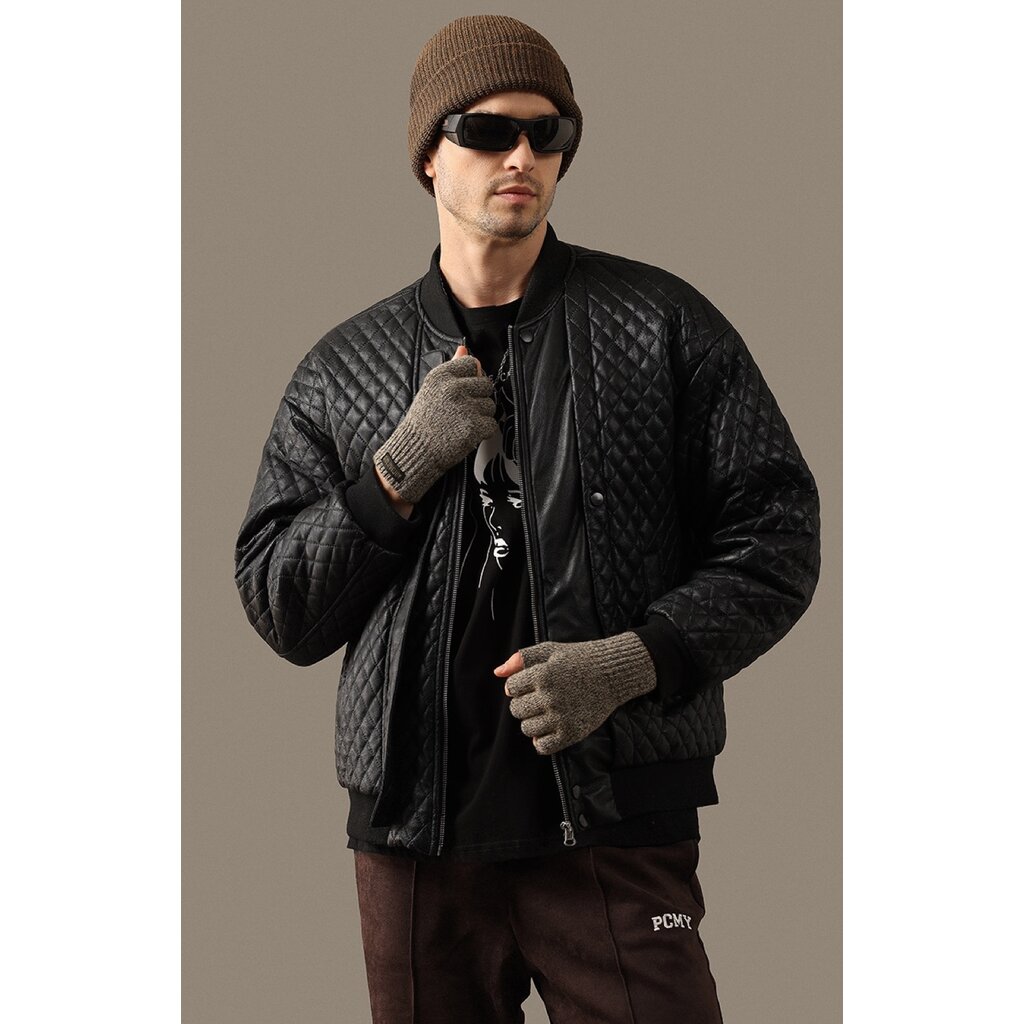 Su.B.dgn Herren Fingerlose Winterhandschuhe,  50% Wolle, 50% Acryl, Offene Fingerspitzen für Tippen, Fahren - Brau