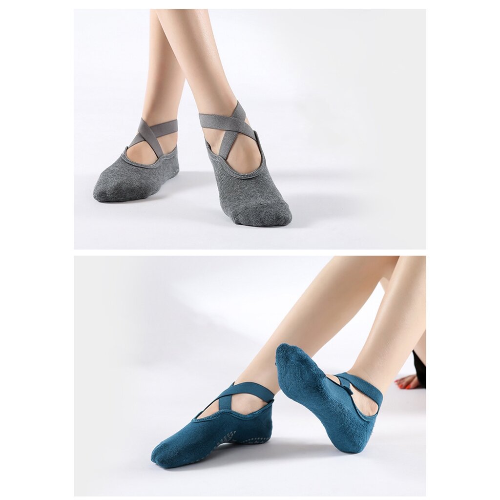 Damen Anti-Rutsch Yoga Socken - Baumwolle + PVC Griff für Pilates, Barre und Fitness,  Passend für Größe 36-40 - Grau