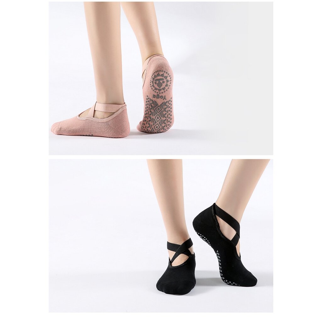 Damen Anti-Rutsch Yoga Socken - Baumwolle + PVC Griff für Pilates, Barre und Fitness,  Passend für Größe 36-40 - Pink