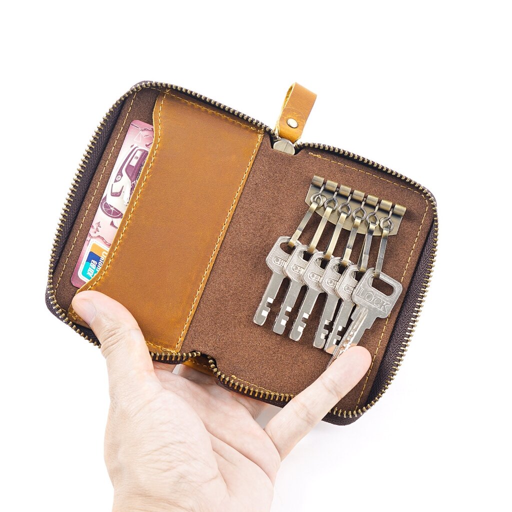 Su.B.dgn Premium Leather Key Case, Genuine Cowhide with Card Slot,  Fits Car Key Fob - Cognac