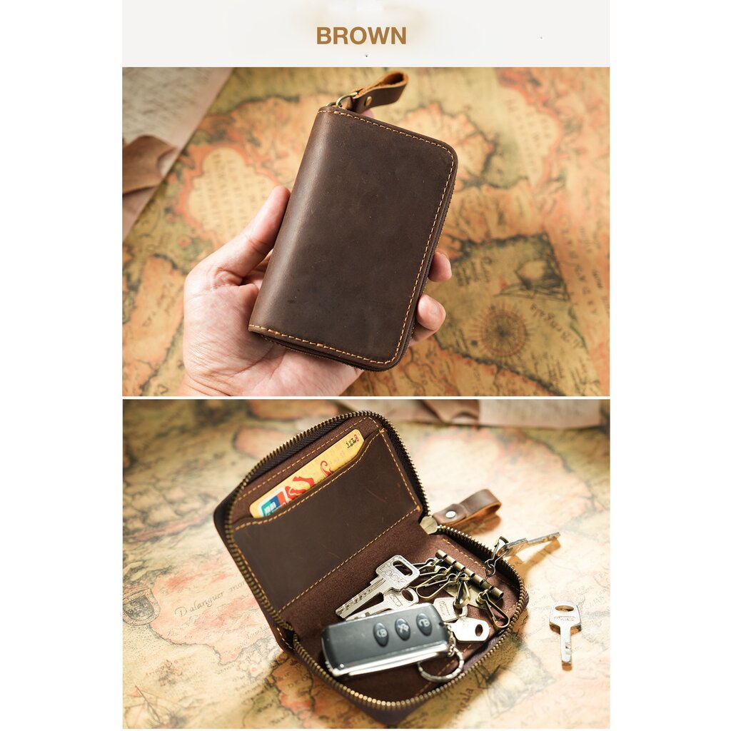 Su.B.dgn Premium Leather Key Case, Genuine Cowhide with Card Slot,  Fits Car Key Fob - Brown