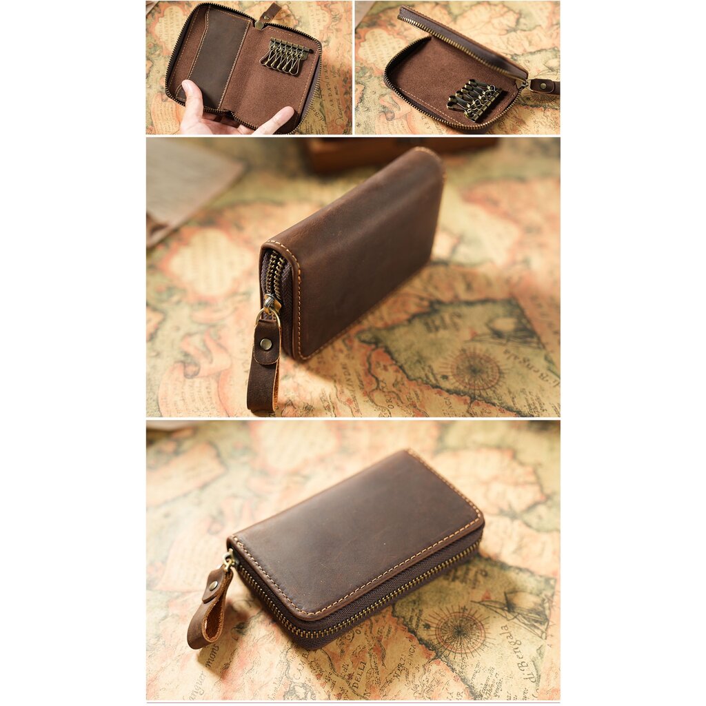 Su.B.dgn Premium Leather Key Case, Genuine Cowhide with Card Slot,  Fits Car Key Fob - Brown