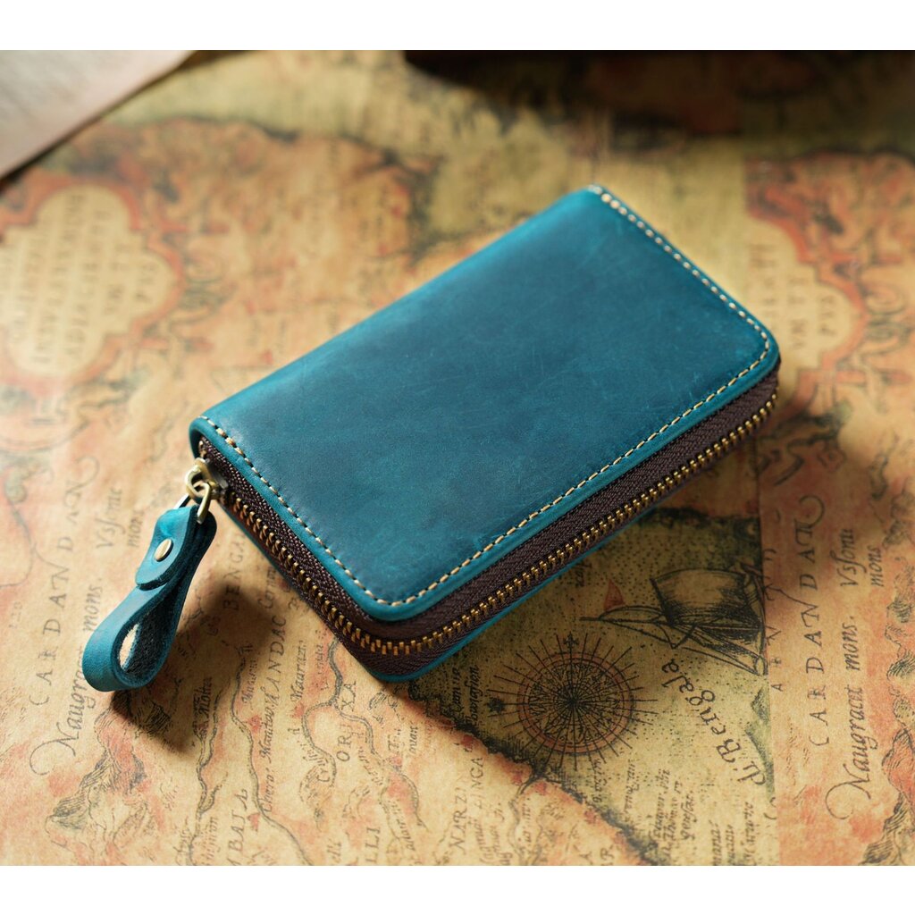 Su.B.dgn Premium Leather Key Case, Genuine Cowhide with Card Slot,  Fits Car Key Fob - Blue