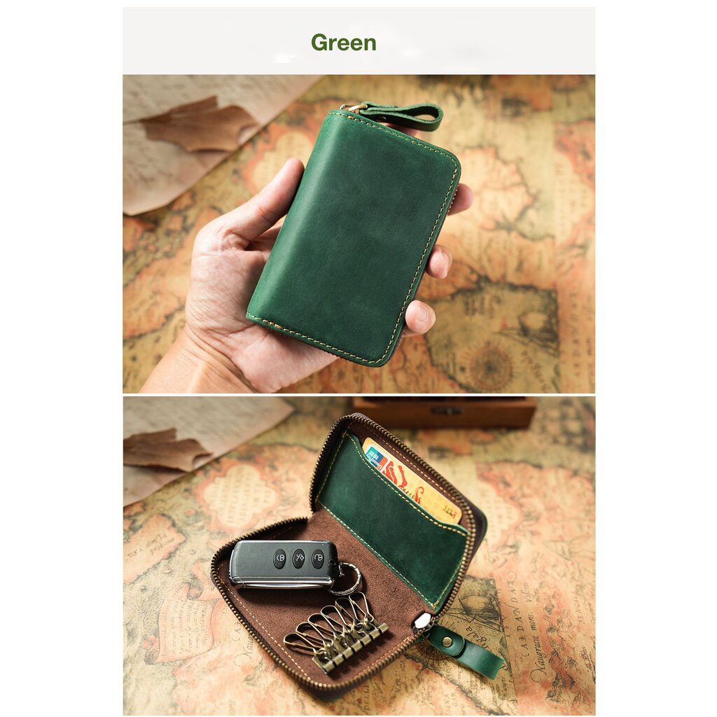 Su.B.dgn Premium Sleuteletui van Leer – Echt Runderleer met Kaartvak - Geschikt voor Autosleutel– Groen