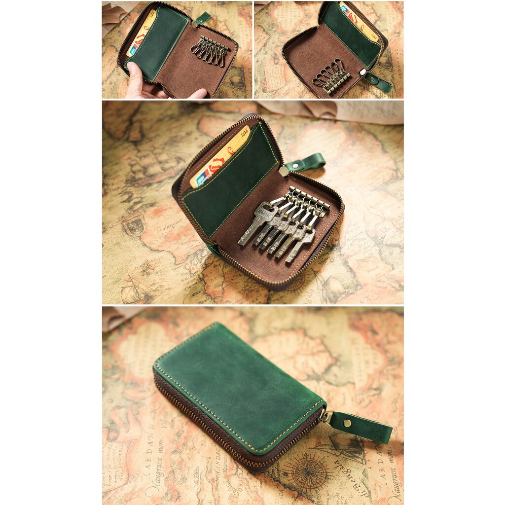 Su.B.dgn Premium Sleuteletui van Leer – Echt Runderleer met Kaartvak - Geschikt voor Autosleutel– Groen