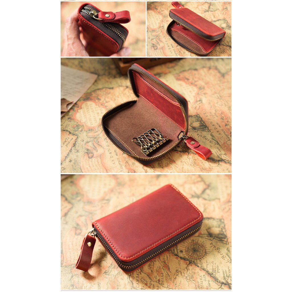 Su.B.dgn Premium Leather Key Case, Genuine Cowhide with Card Slot,  Fits Car Key Fob - Red