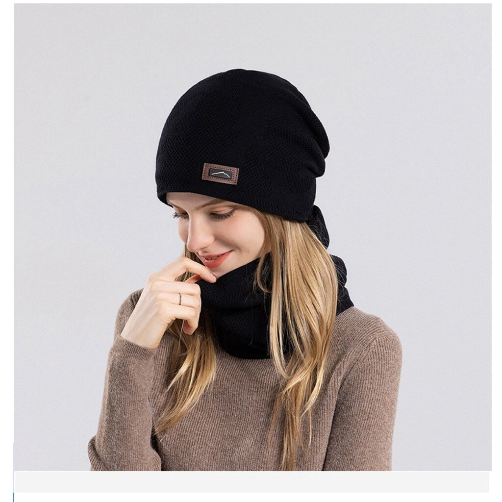 Su.B.dgn Beanie und Halswärmer Set, Mützen, Ski-Schlauchschal, Doppelschicht, Herren Damen, Unisex, Einheitsgröße – Schwarz
