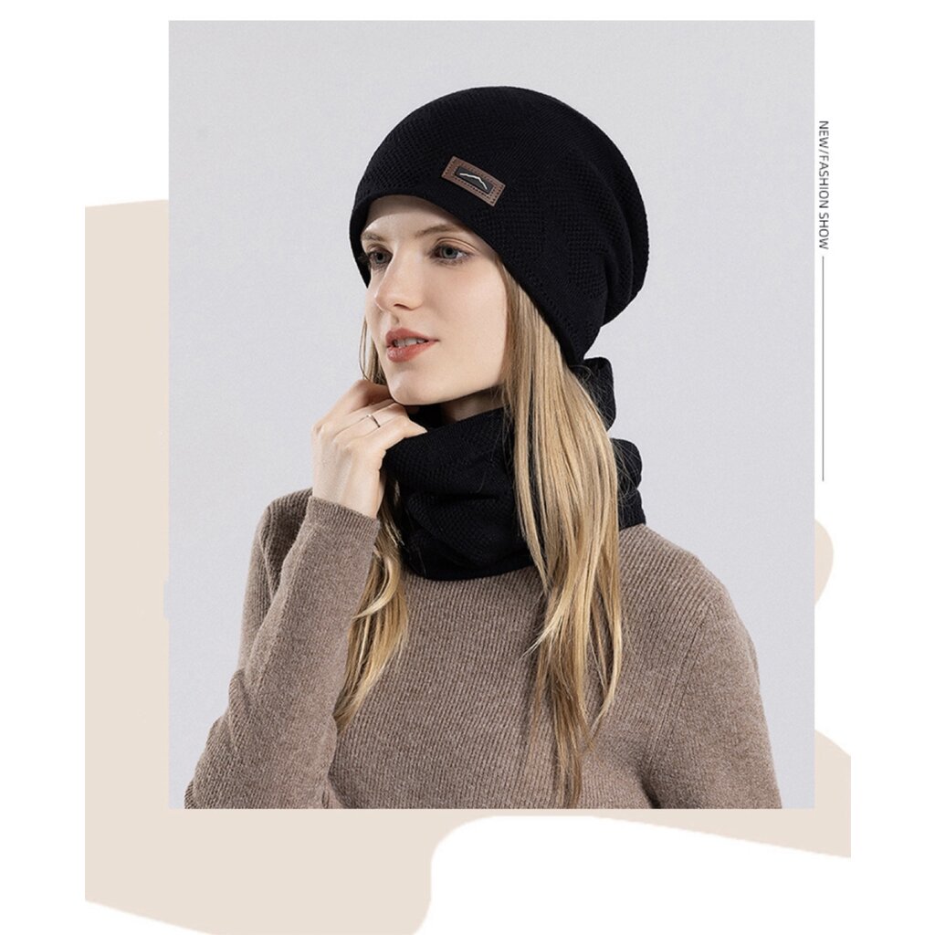 Su.B.dgn Beanie und Halswärmer Set, Mützen, Ski-Schlauchschal, Doppelschicht, Herren Damen, Unisex, Einheitsgröße – Schwarz