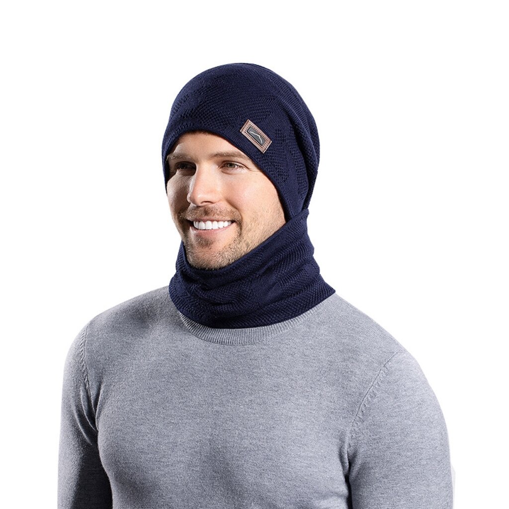Su.B.dgn Muts, en Nekwarmer  Set, Heren Dames, Beanie, Ski Muts,  Dubbele Lagen Colsjaal, Unisex, One Size – Blauw