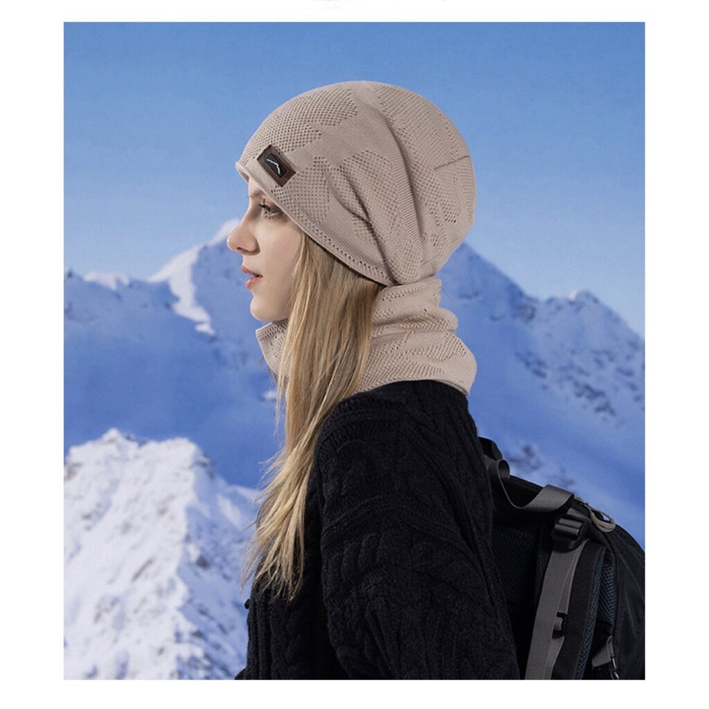 Su.B.dgn Muts, en Nekwarmer  Set, Heren Dames, Beanie, Ski Muts,  Dubbele Lagen Colsjaal, Unisex, One Size –Beige