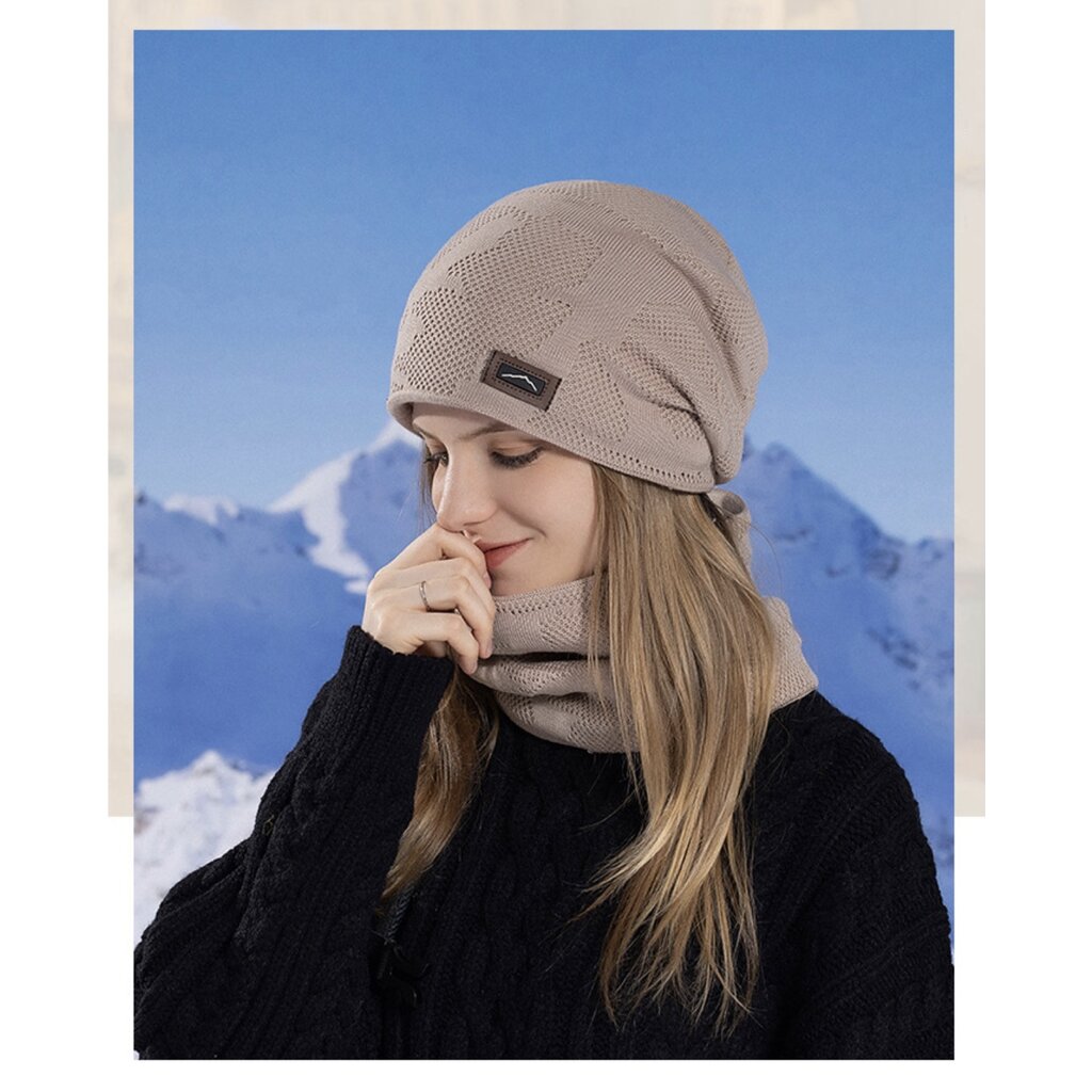 Su.B.dgn Muts, en Nekwarmer  Set, Heren Dames, Beanie, Ski Muts,  Dubbele Lagen Colsjaal, Unisex, One Size –Beige