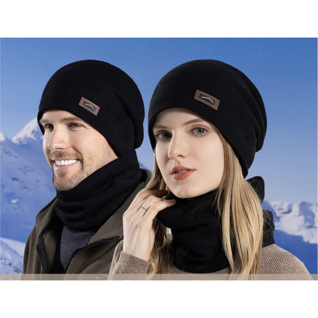 Su.B.dgn Beanie and Neck Warmer Set , Winter Hats, Skiing Tube Scarf, Double Layer,  Men Women, Unisex, One Size – Black