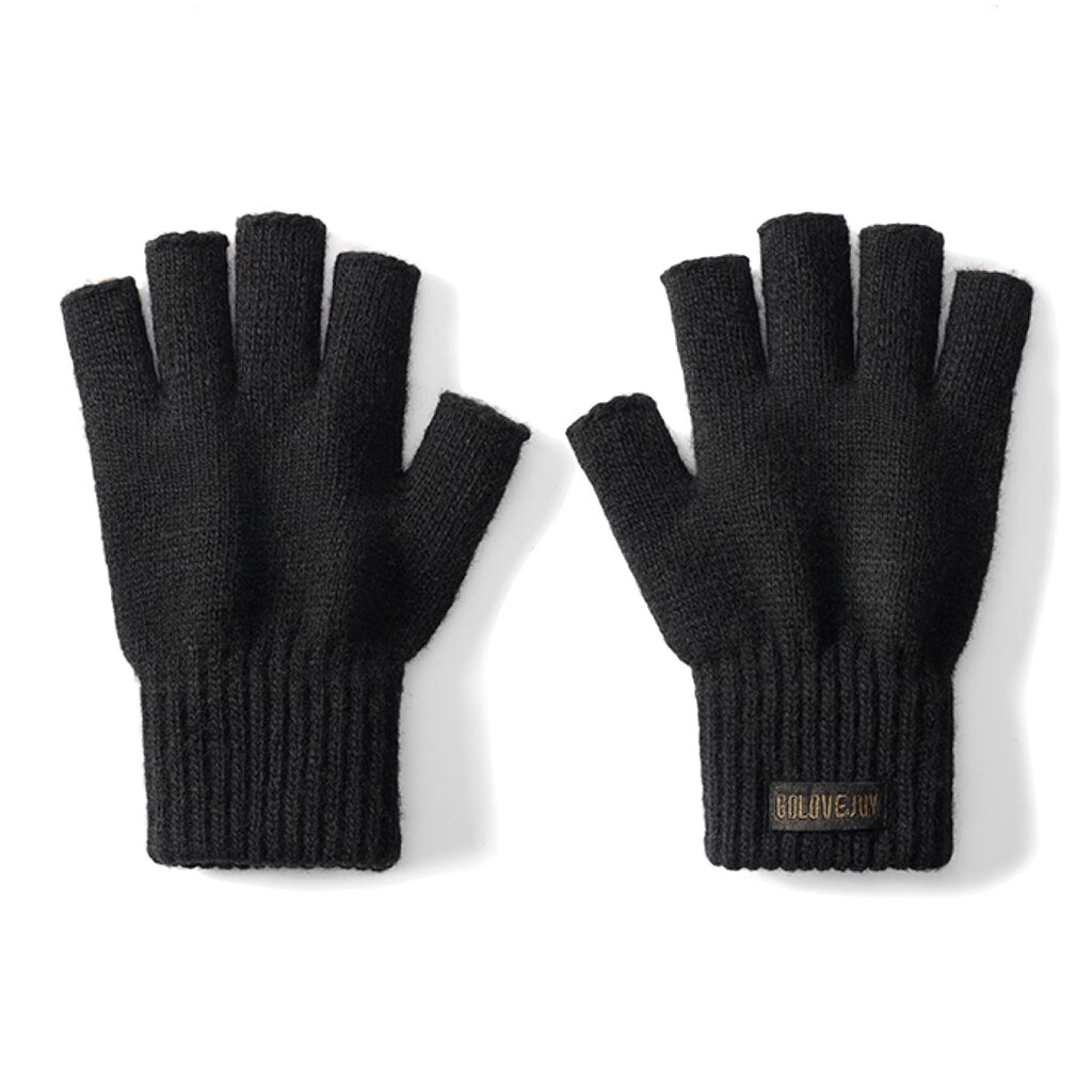 Su.B.dgn Herren Fingerlose Winterhandschuhe,  50% Wolle, 50% Acryl, Größe XL, Offene Fingerspitzen für Tippen, Fahren- Schwarz