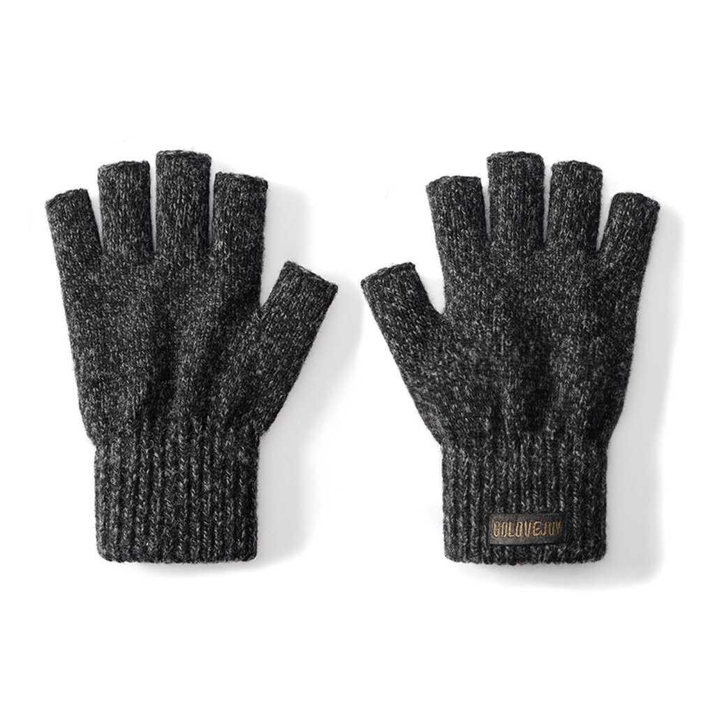 Su.B.dgn Herren Fingerlose Winterhandschuhe,  50% Wolle, 50% Acryl, Offene Fingerspitzen für Tippen, Fahren - Grau