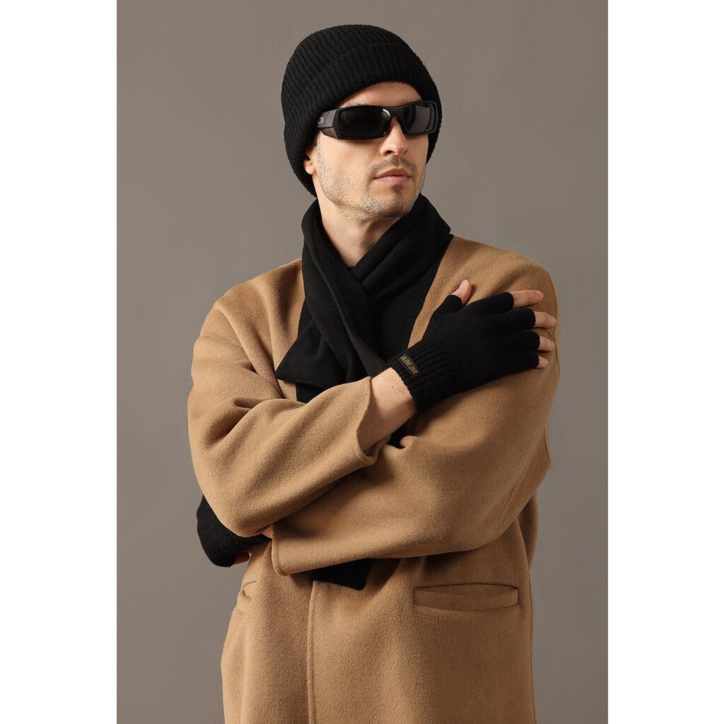 Su.B.dgn Herren Fingerlose Winterhandschuhe,  50% Wolle, 50% Acryl, Offene Fingerspitzen für Tippen, Fahren - Brau