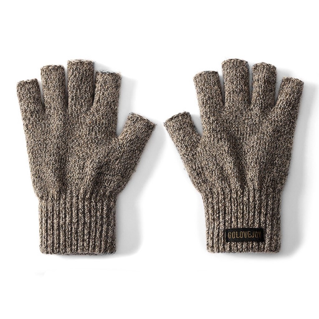 Su.B.dgn Men's Fingerless Winter Gloves - 50% Wool, 50% Acrylic, Open-Fingertip for Typing  Driving - Brown