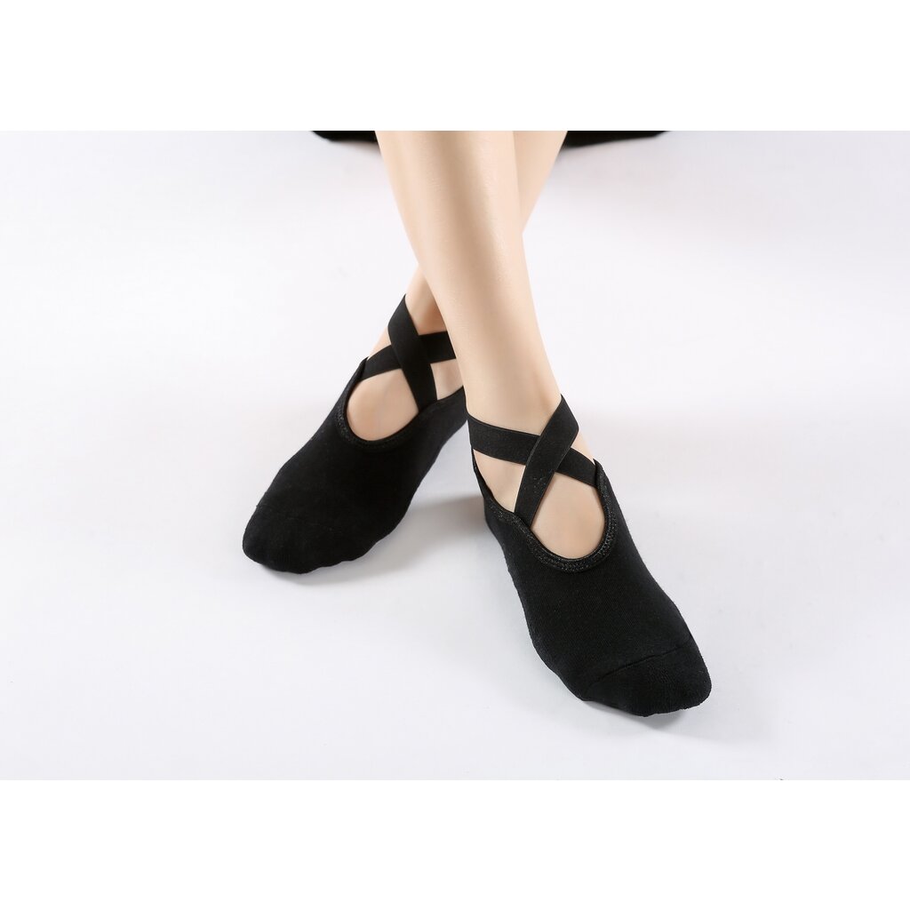 Women's Non-Slip Yoga Socks, Cotton + PVC Grip for Pilates, Barre, Fitness, Fits Size 36-40 - Black