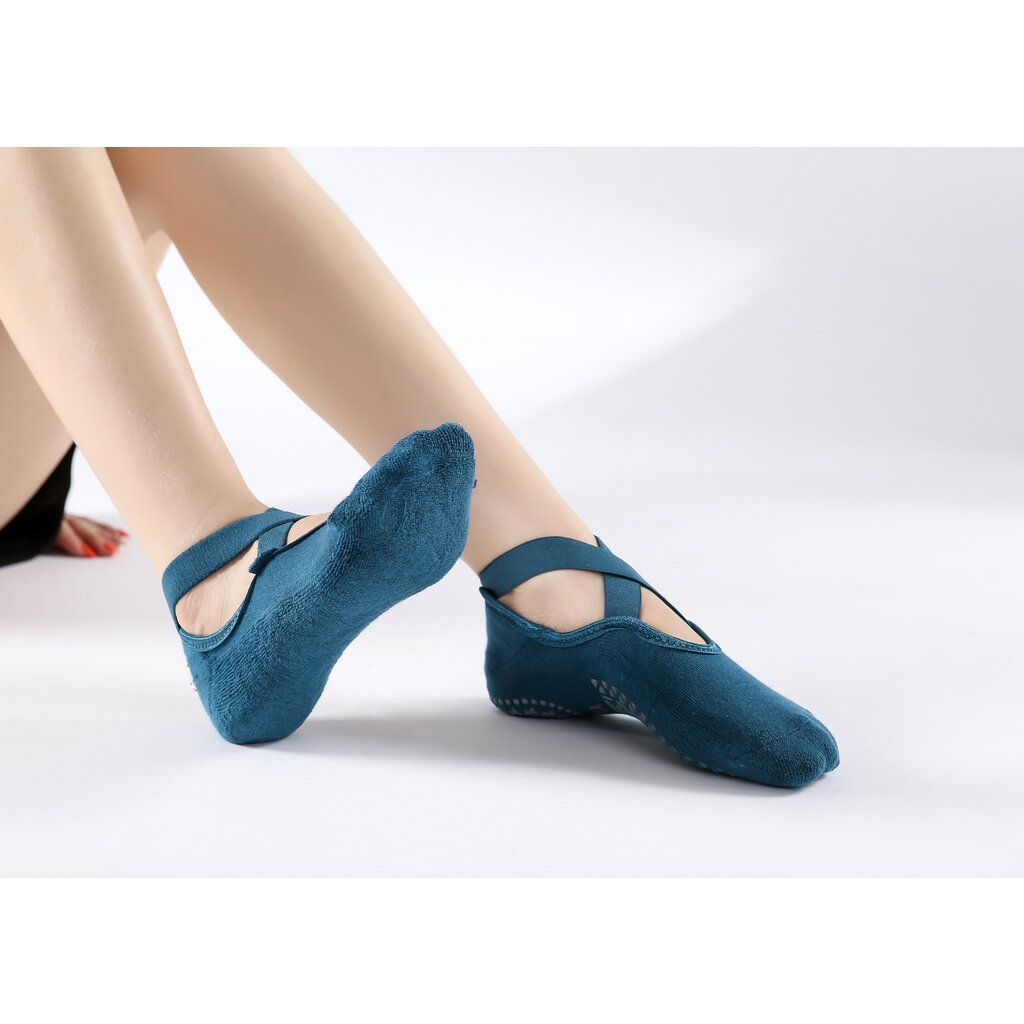 Women's Non-Slip Yoga Socks, Cotton + PVC Grip for Pilates, Barre, Fitness, Fits Size 36-40 - Turquoise