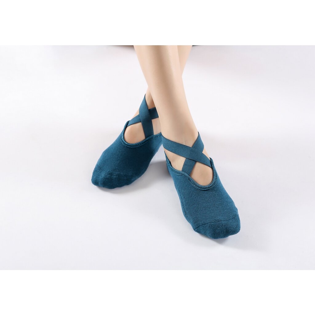 Women's Non-Slip Yoga Socks, Cotton + PVC Grip for Pilates, Barre, Fitness, Fits Size 36-40 - Turquoise