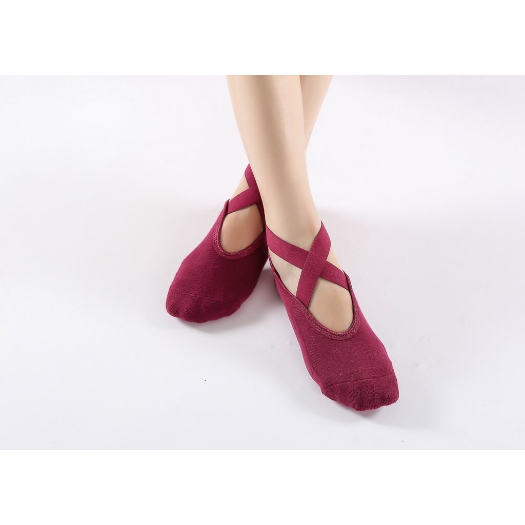 2 Paar Damen Anti-Rutsch Yoga Socken - Baumwolle + PVC Griff für Pilates, Barre und Fitness,  Passend für Größe 36-40 - Schwarz Rot