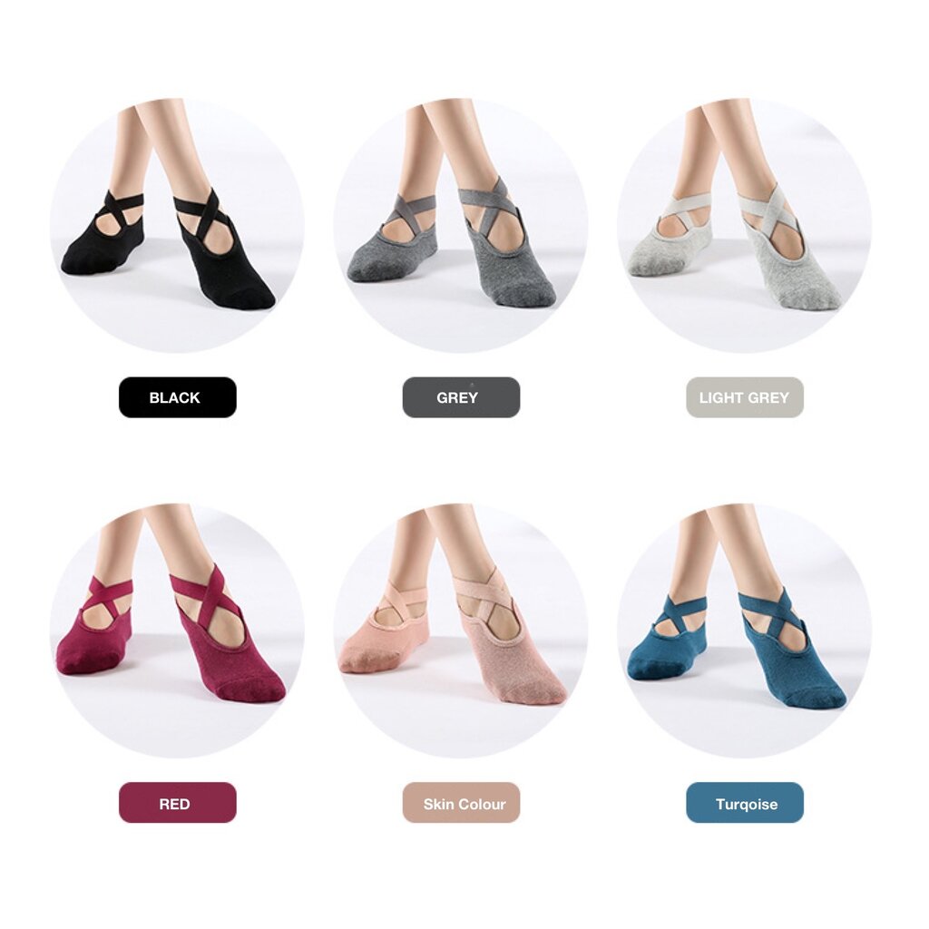 2 Pairs Women's Non-Slip Yoga Socks, Cotton + PVC Grip for Pilates, Barre, Fitness, Fits Size 36-40 - Black Gray