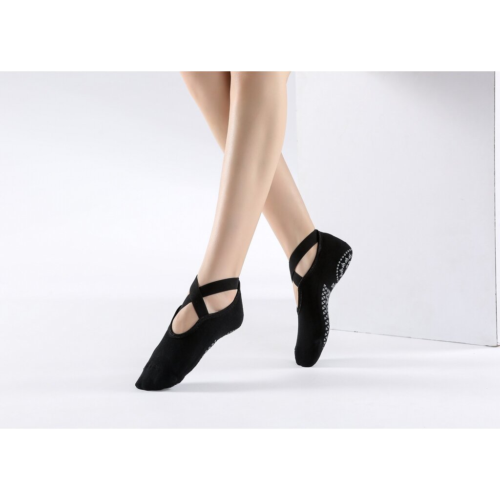 2 Paar Dames Stretch Anti-Slip Yoga Sokken - Katoen + PVC, voor Pilates, Barre en Fitness, Geschikt voor Maat 36-40 - Zwart Grijs