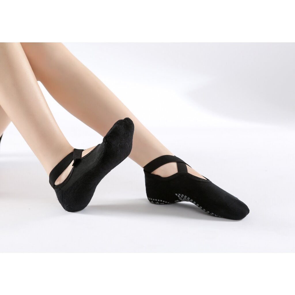 2 Paar Dames Stretch Anti-Slip Yoga Sokken - Katoen + PVC, voor Pilates, Barre en Fitness, Geschikt voor Maat 36-40 - Zwart Grijs