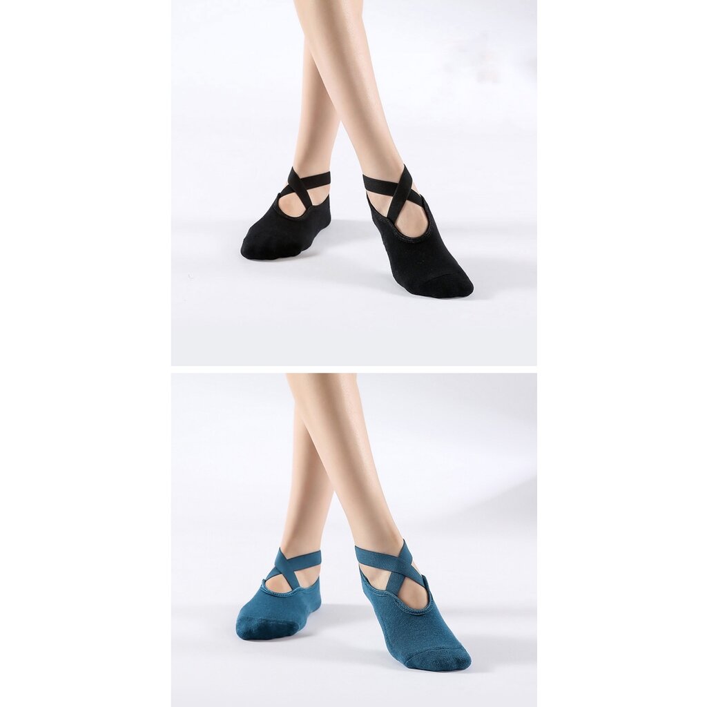 2 Paar Damen Anti-Rutsch Yoga Socken - Baumwolle + PVC Griff für Pilates, Barre und Fitness,  Passend für Größe 36-40 - Schwarz Türkis