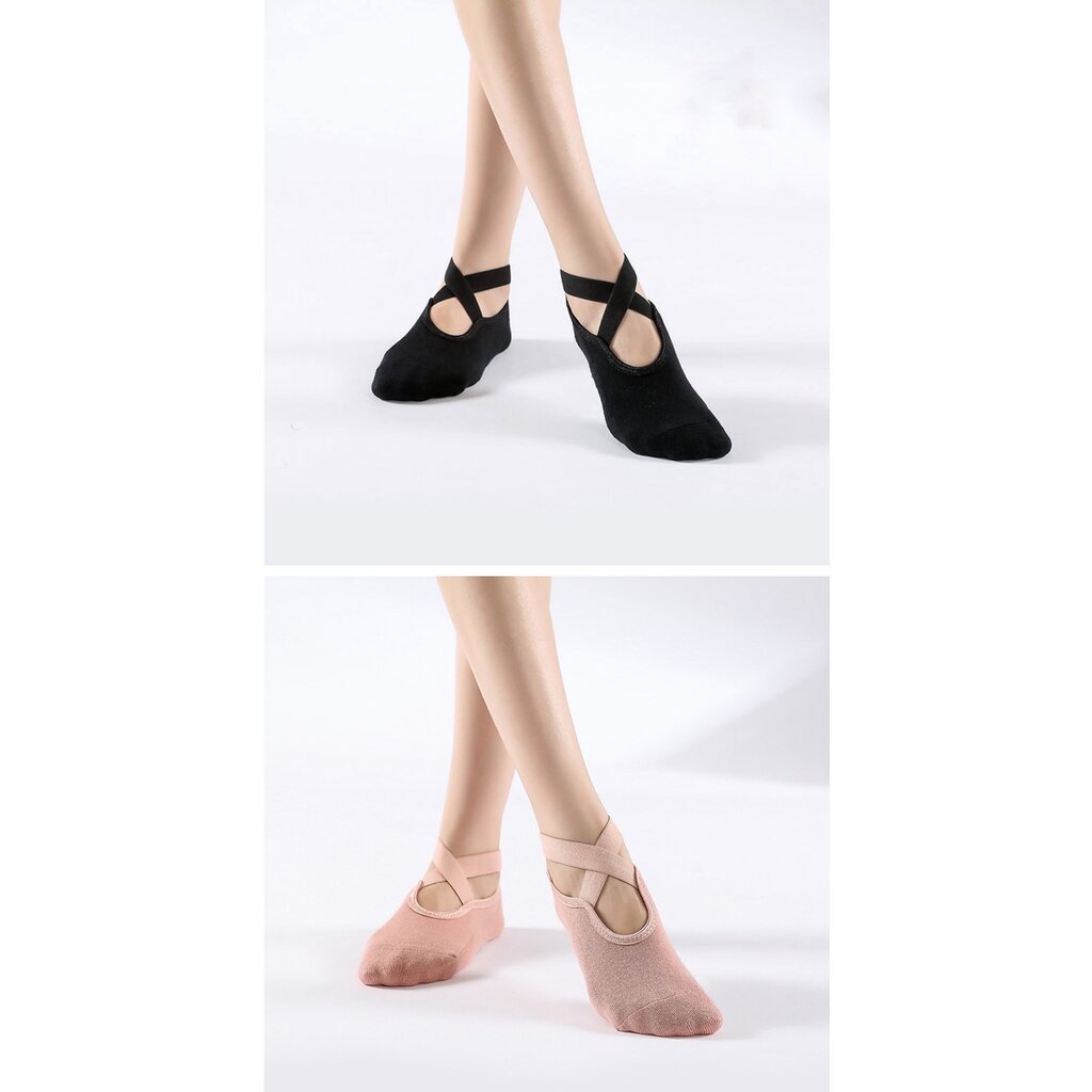 2 Pairs Women's Non-Slip Yoga Socks, Cotton + PVC Grip for Pilates, Barre, Fitness, Fits Size 36-40 - Black Pink