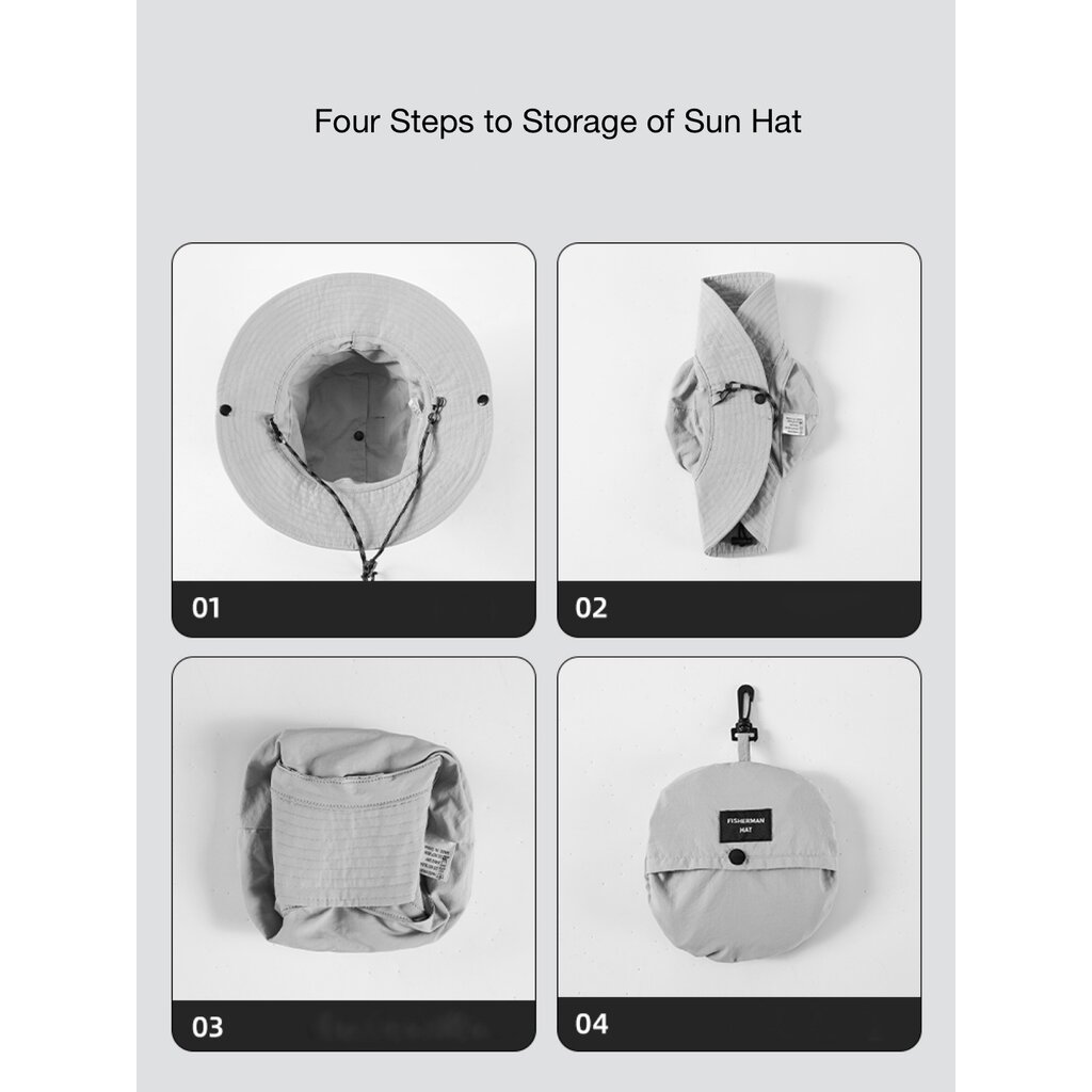 Su.B Sun Hat, Bucket Hat, Foldable, Cowboy Hat Men, Size 22”-25” (55 -63 cm) - Gray