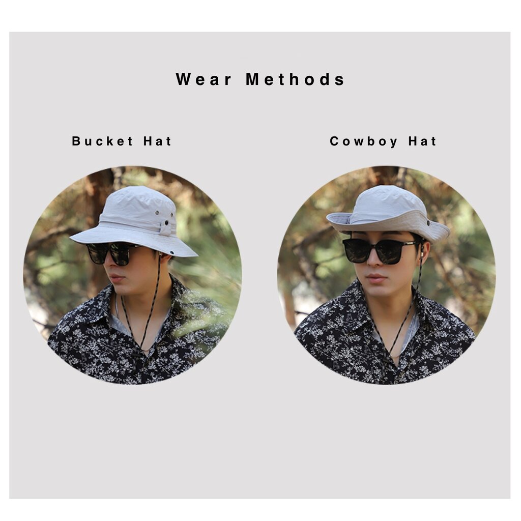 Su.B Sun Hat, Bucket Hat, Foldable, Cowboy Hat Men, Size 22”-25” (55 -63 cm) - Gray